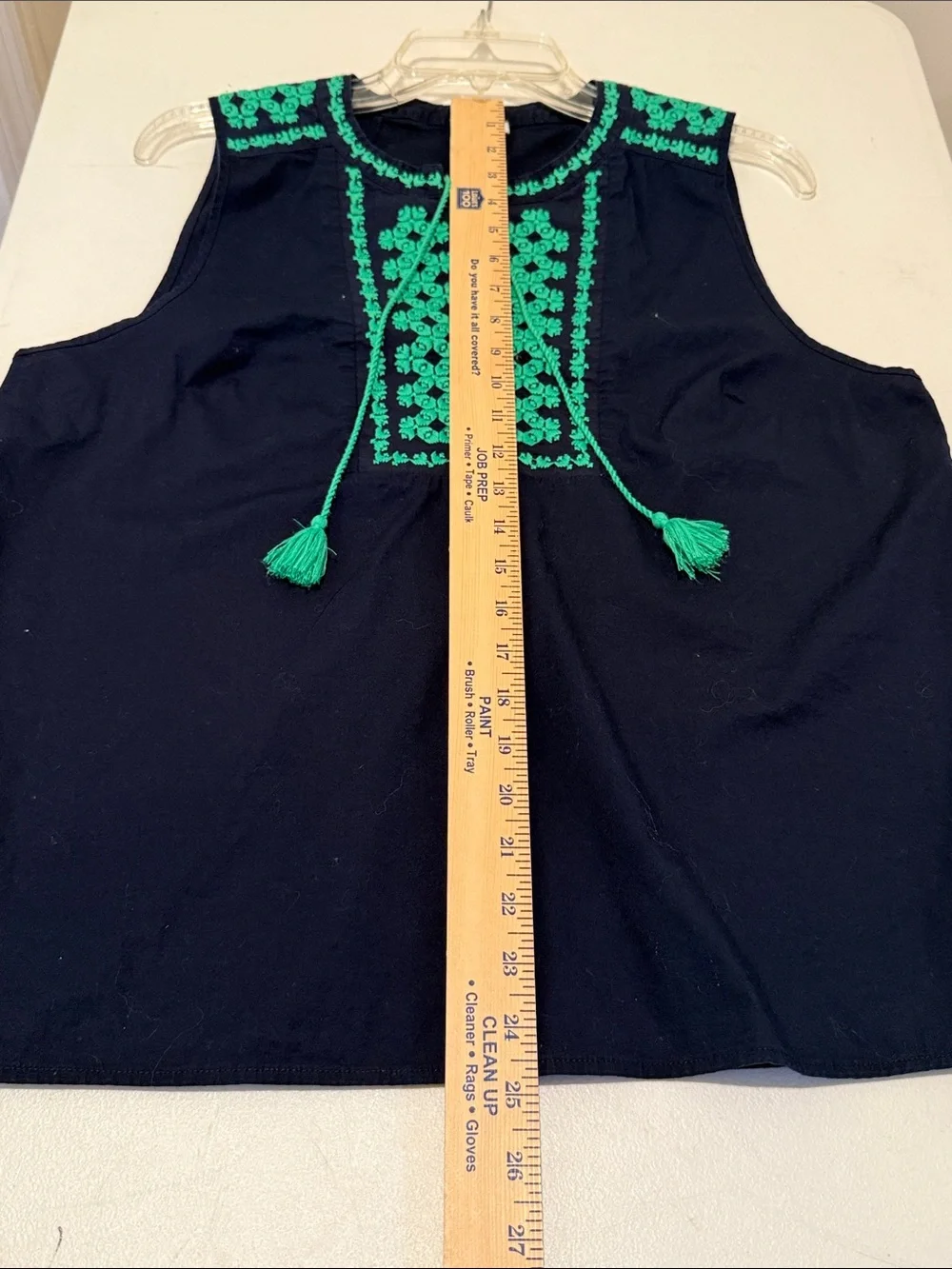 J. Crew Navy Tank Green Embroidered Front & Tassels Autumn Nautical Luncheon 10